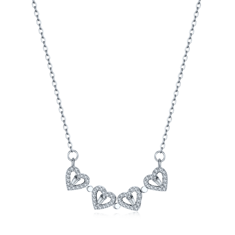 Silver Clover Hearts Necklace